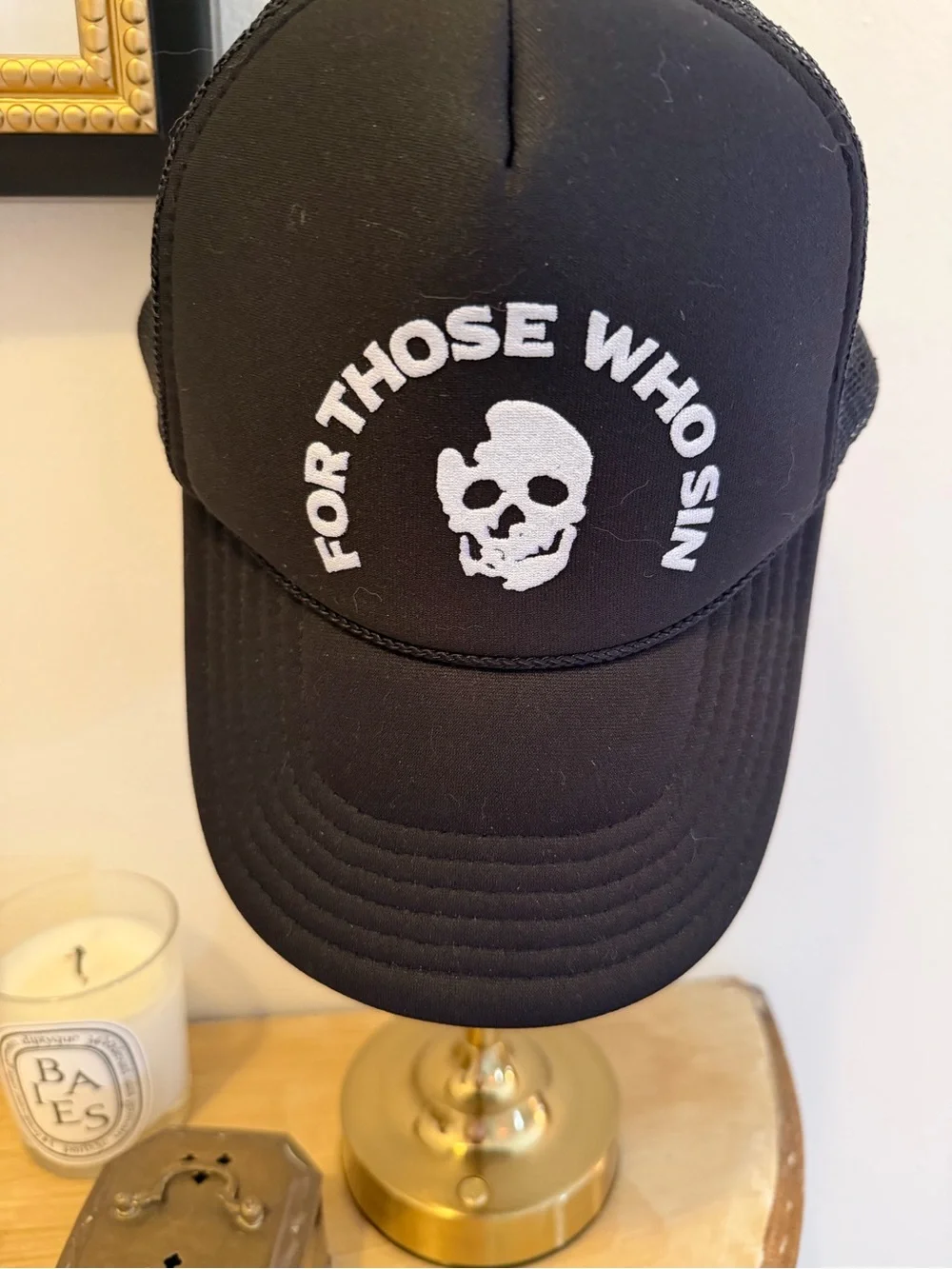 For Those Who Sin Black Skull Trucker Hat, Never Worn